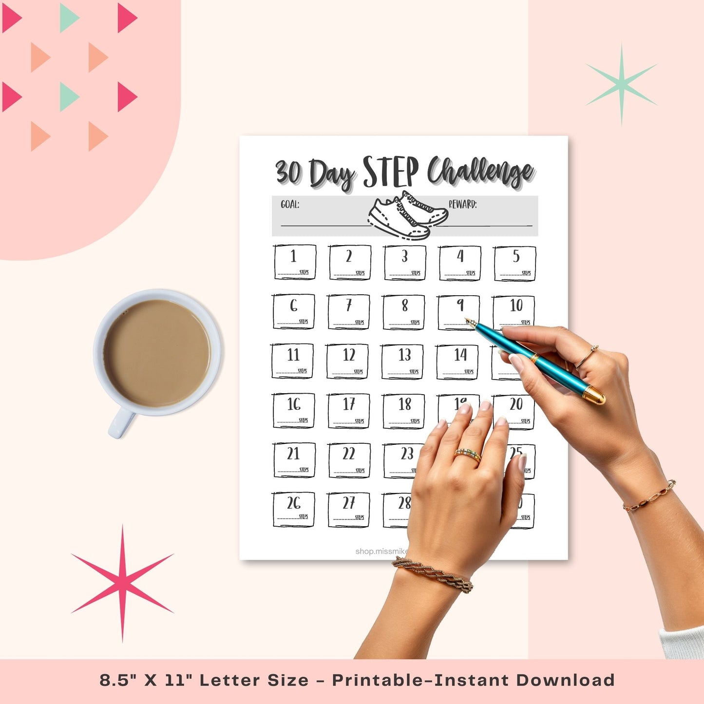 30 Day Step Challenge printable tracker