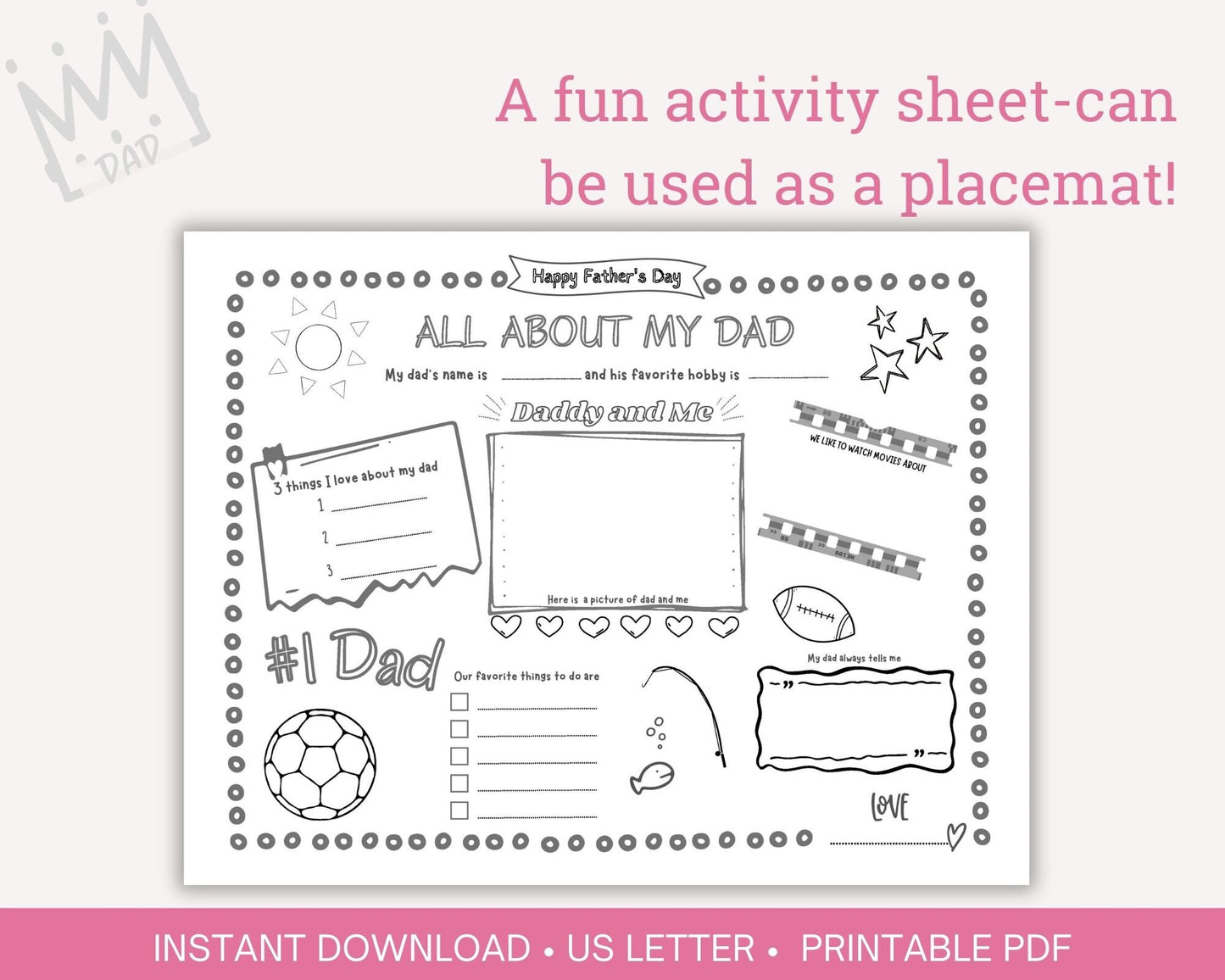 All About My Dad printable activity sheet