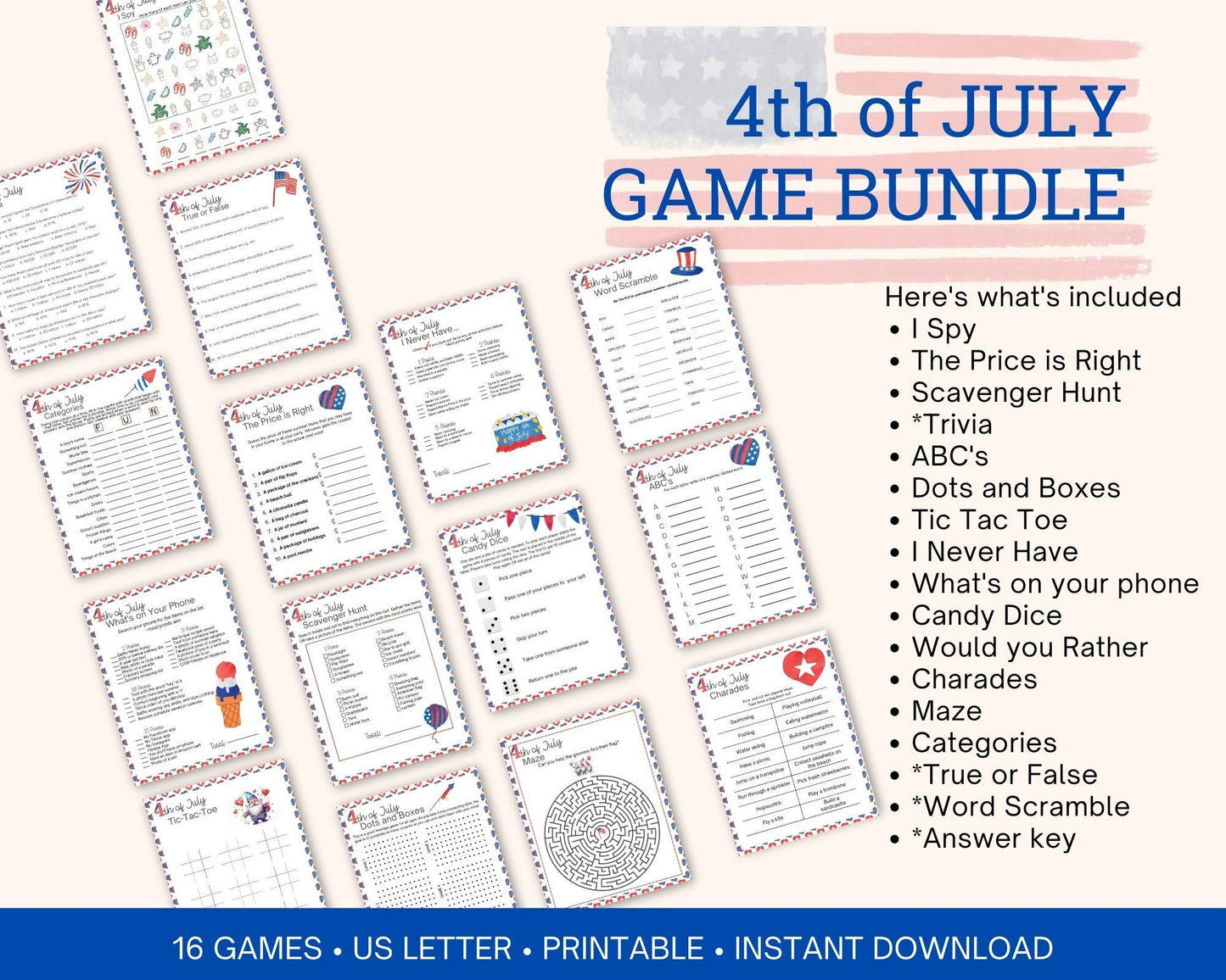 4th of July Party Printable Party Games