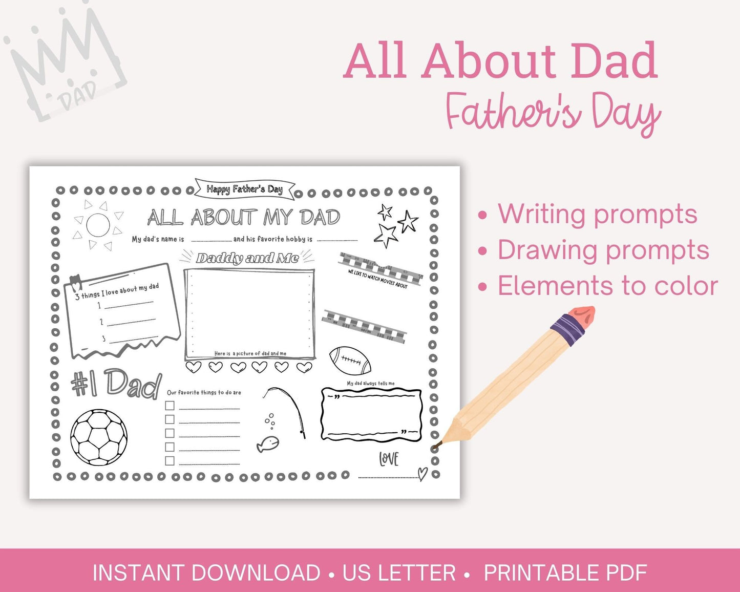 All About My Dad printable activity sheet