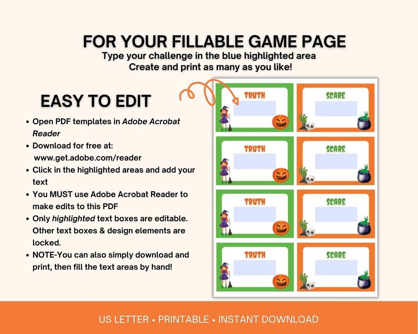 Halloween Truth or Scare Printable Party Game
