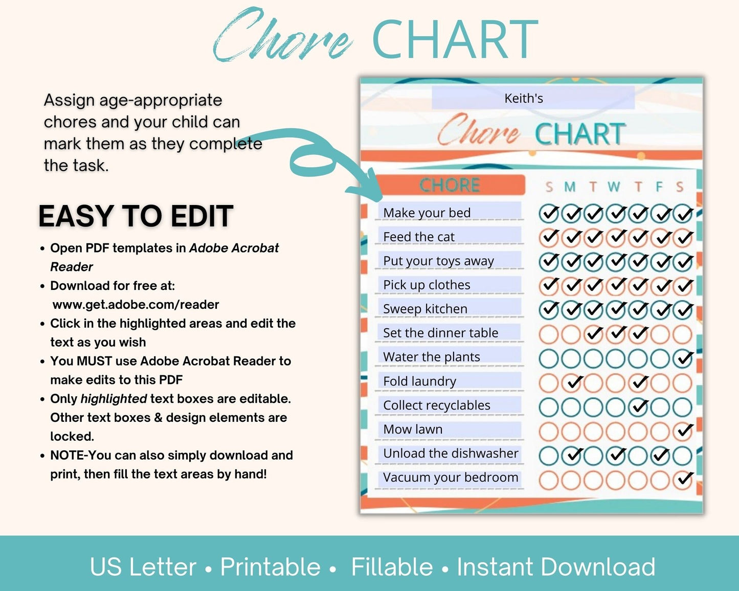Fillable Chore Chart and Reward Coupons for Kids
