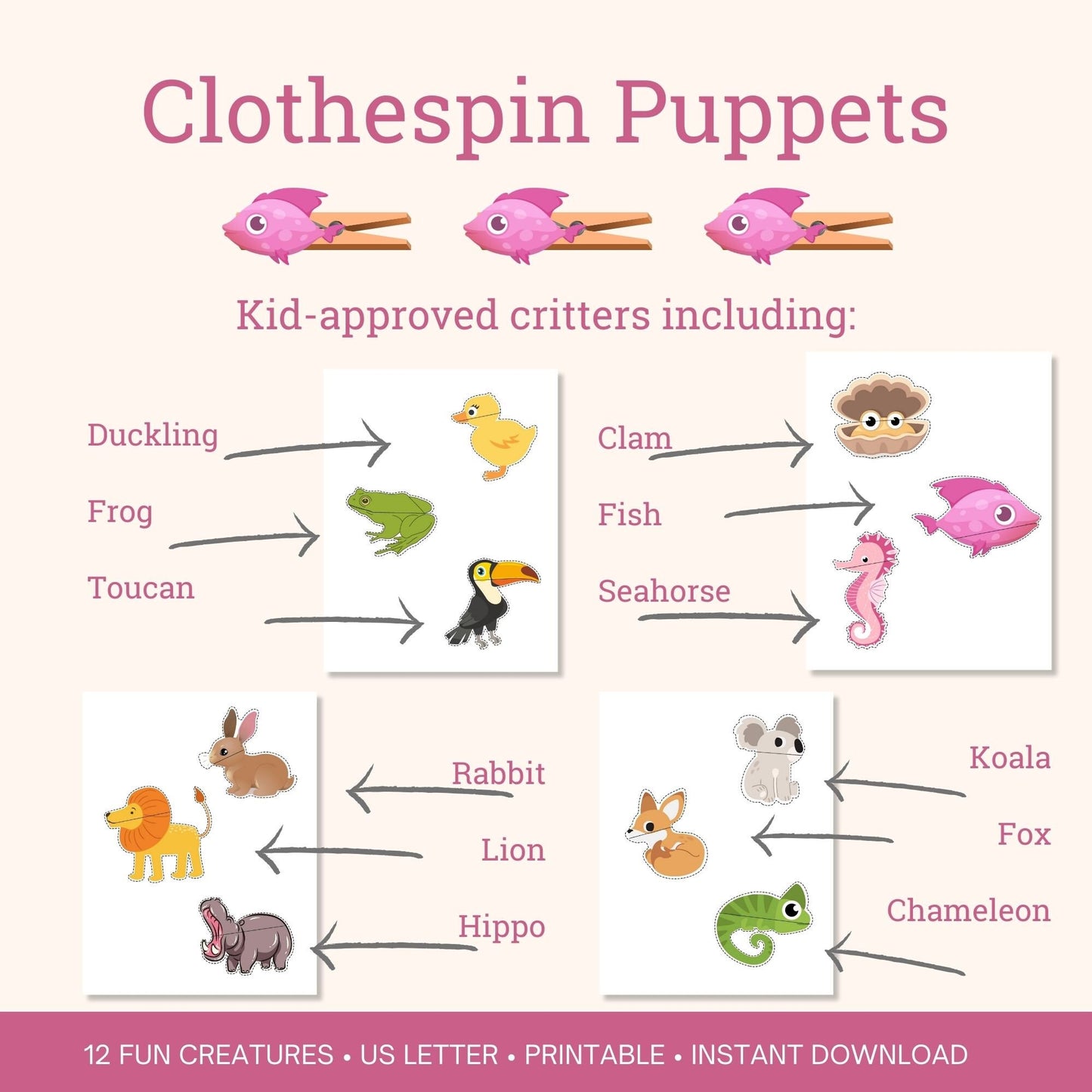 Printable Clothespin Puppets craft for kids
