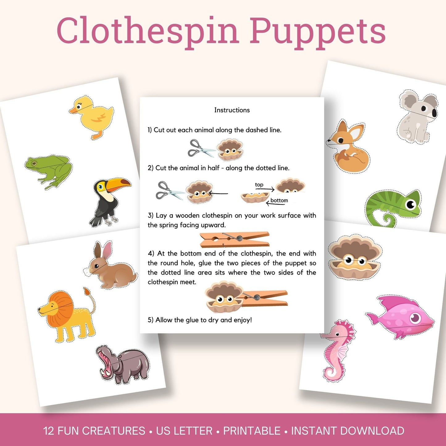 Printable Clothespin Puppets craft for kids
