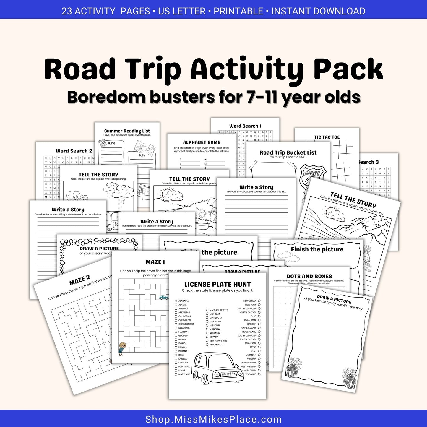 Printable Road Trip Activity Pack for Kids ages 7-11