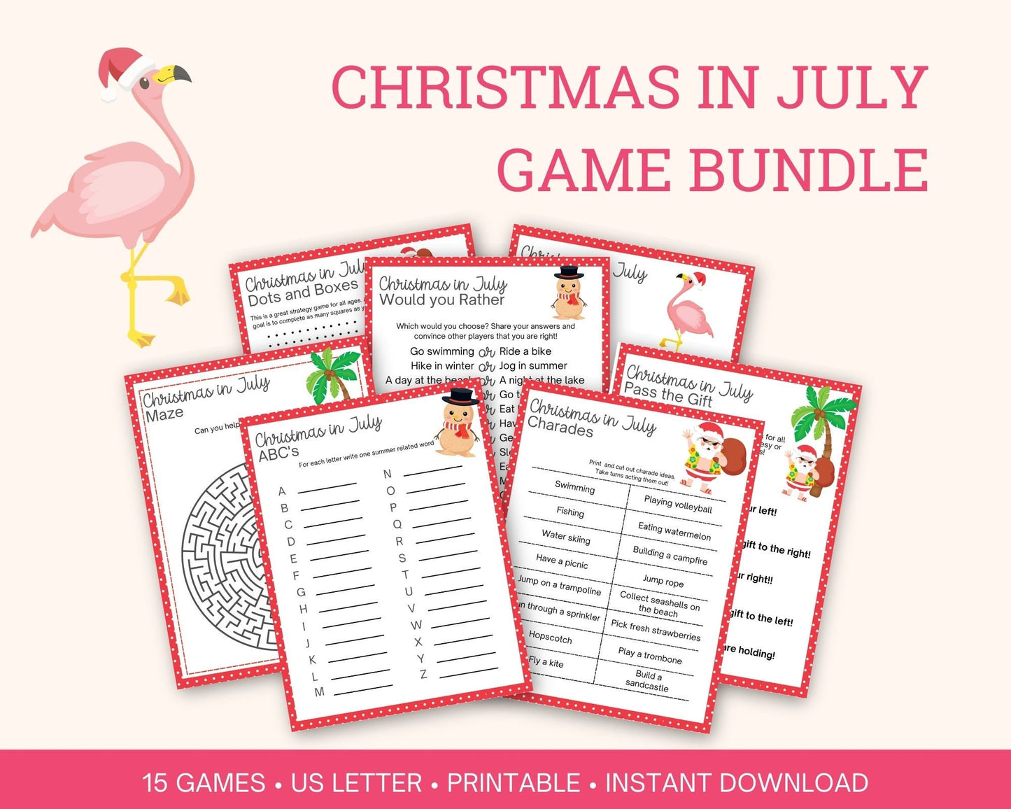 Christmas in July printable games for Kids and Adults