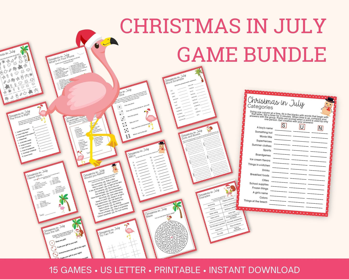 Christmas in July printable games for Kids and Adults