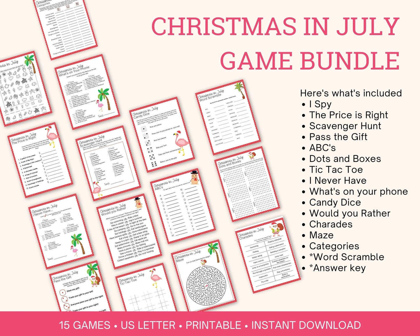 Christmas in July printable games for Kids and Adults