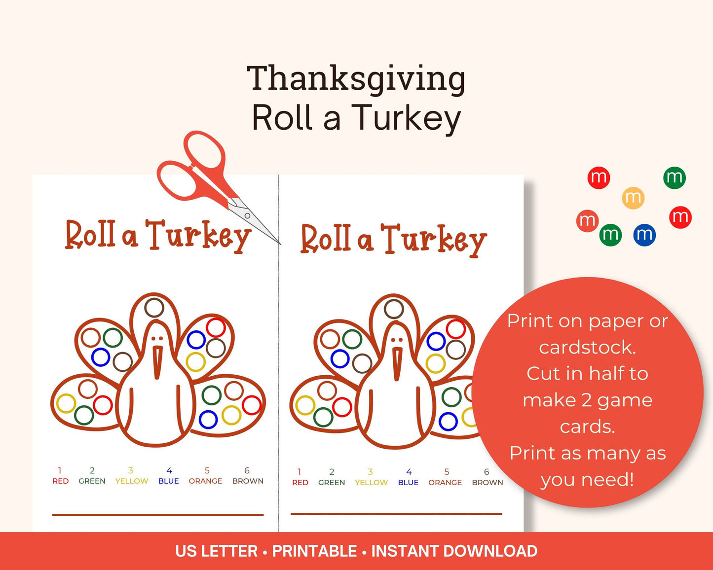Roll-A-Turkey Printable Game for Thanksgiving