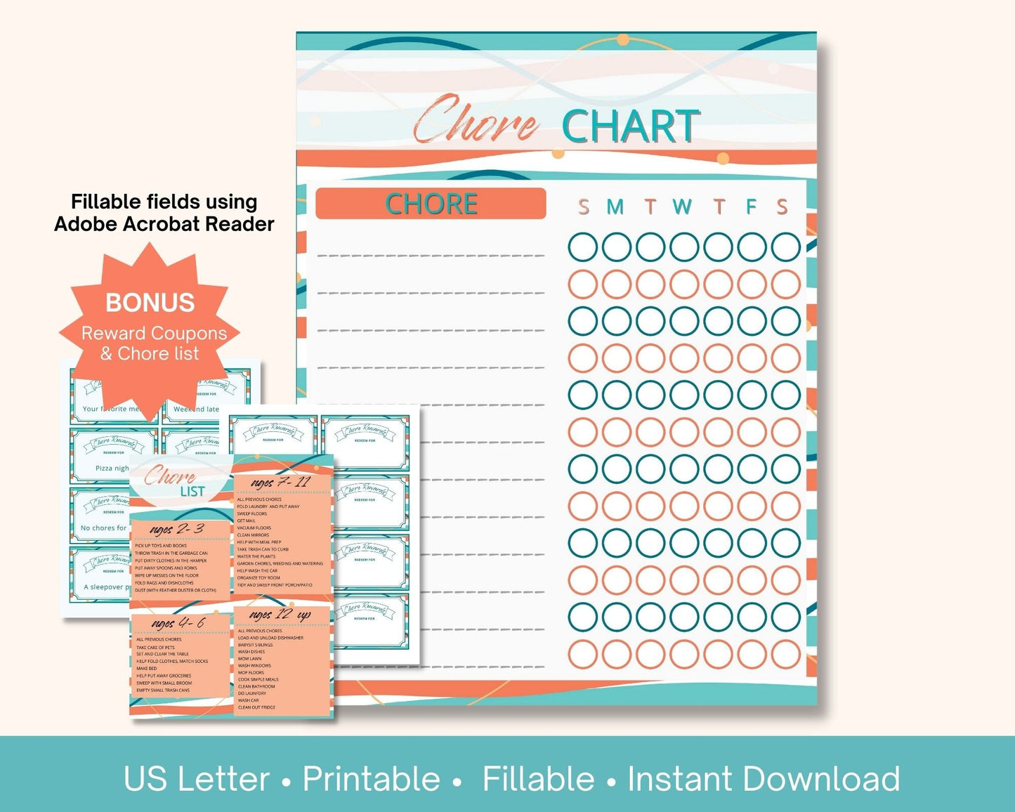 Fillable Chore Chart and Reward Coupons for Kids
