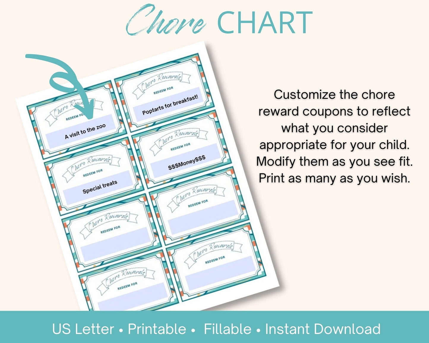 Fillable Chore Chart and Reward Coupons for Kids