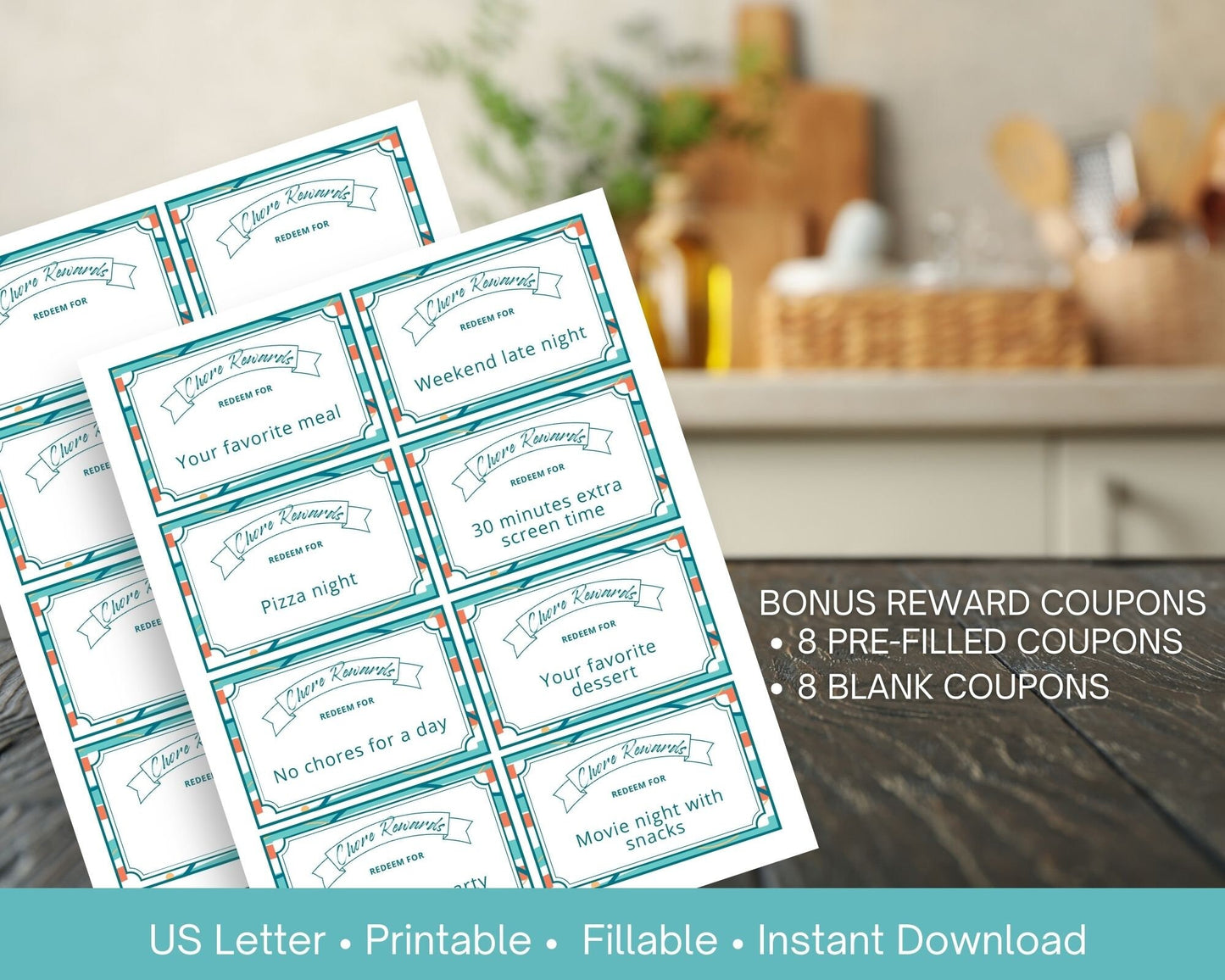 Fillable Chore Chart and Reward Coupons for Kids