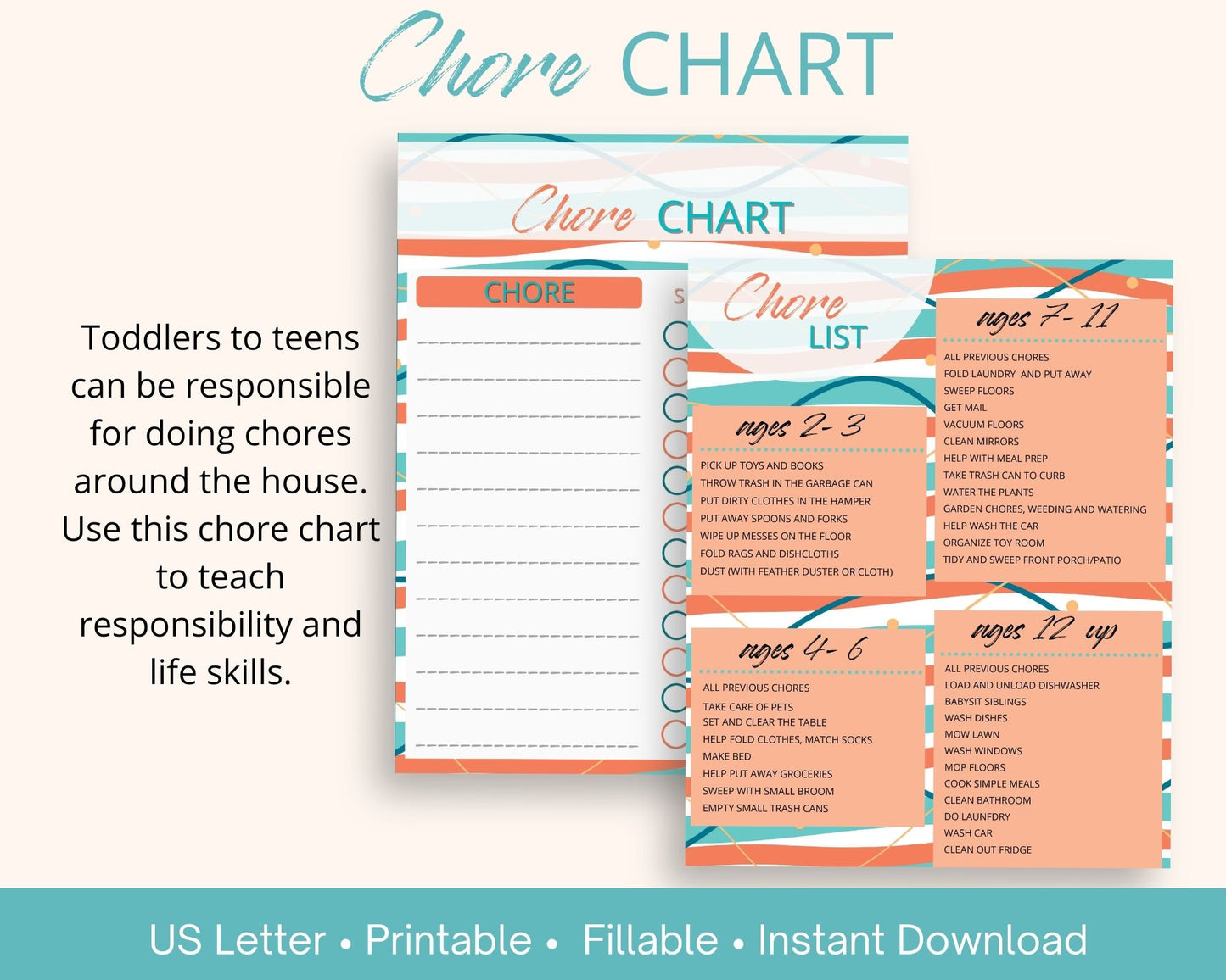 Fillable Chore Chart and Reward Coupons for Kids