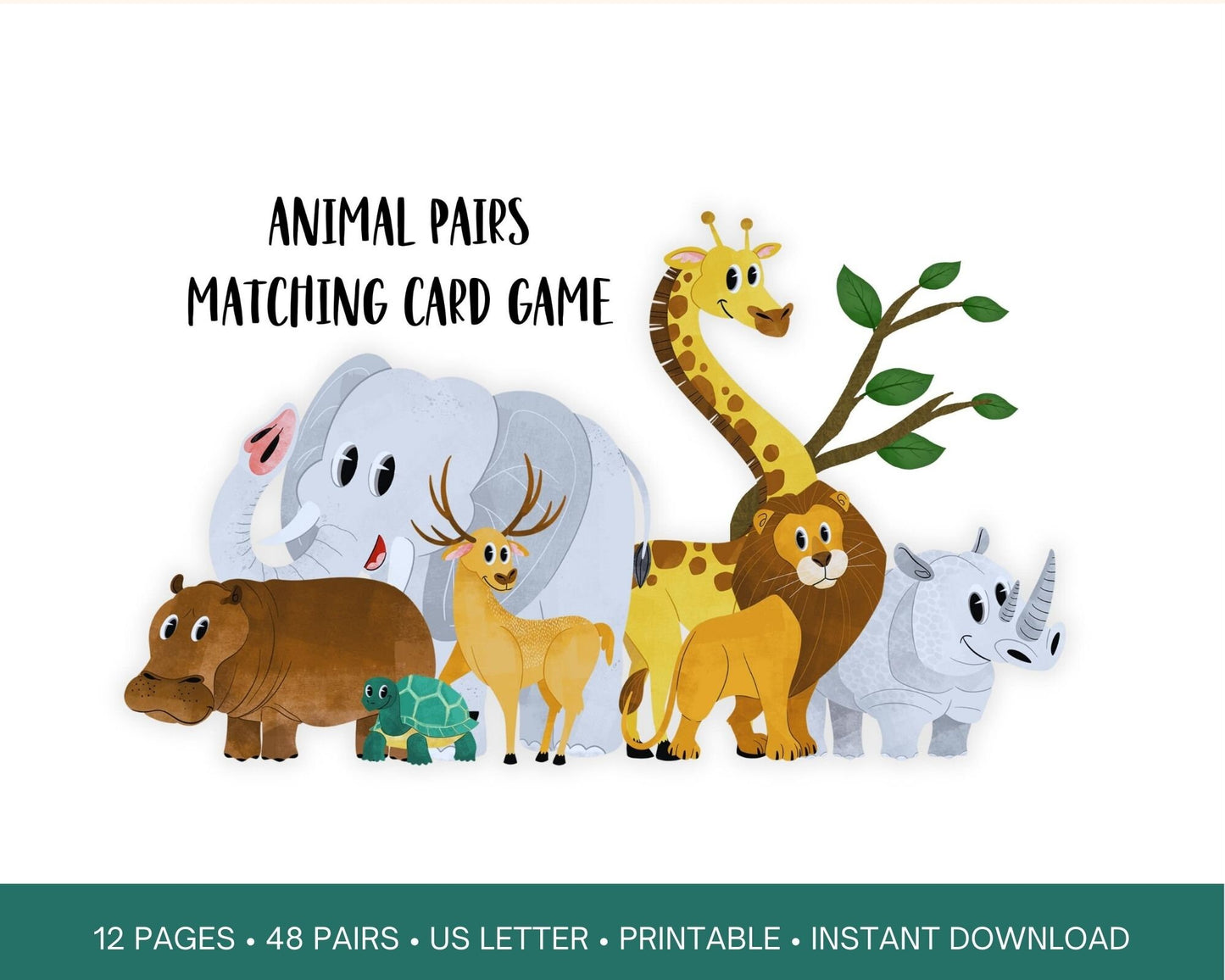 Animal Pairs printable matching game