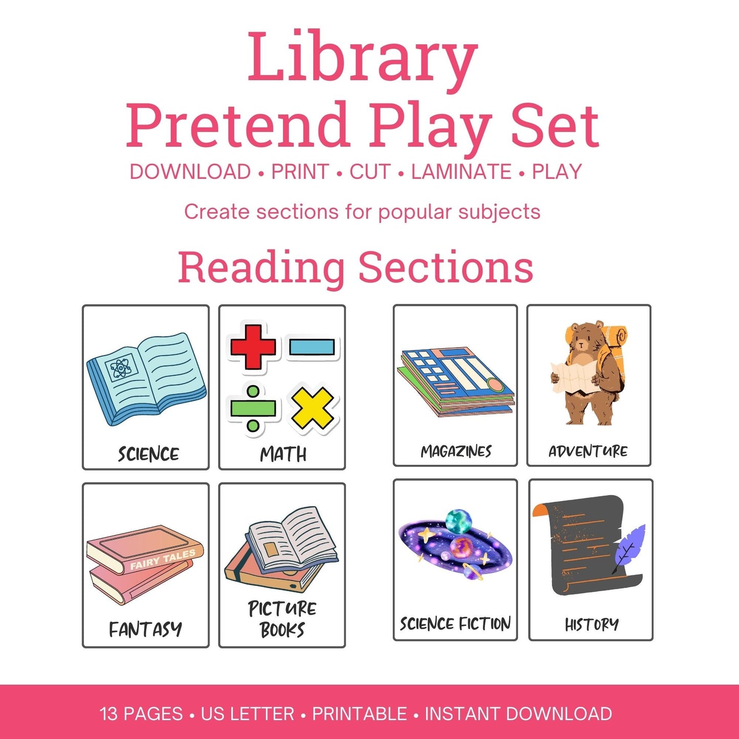 Printable Library Dramatic play kit for kids