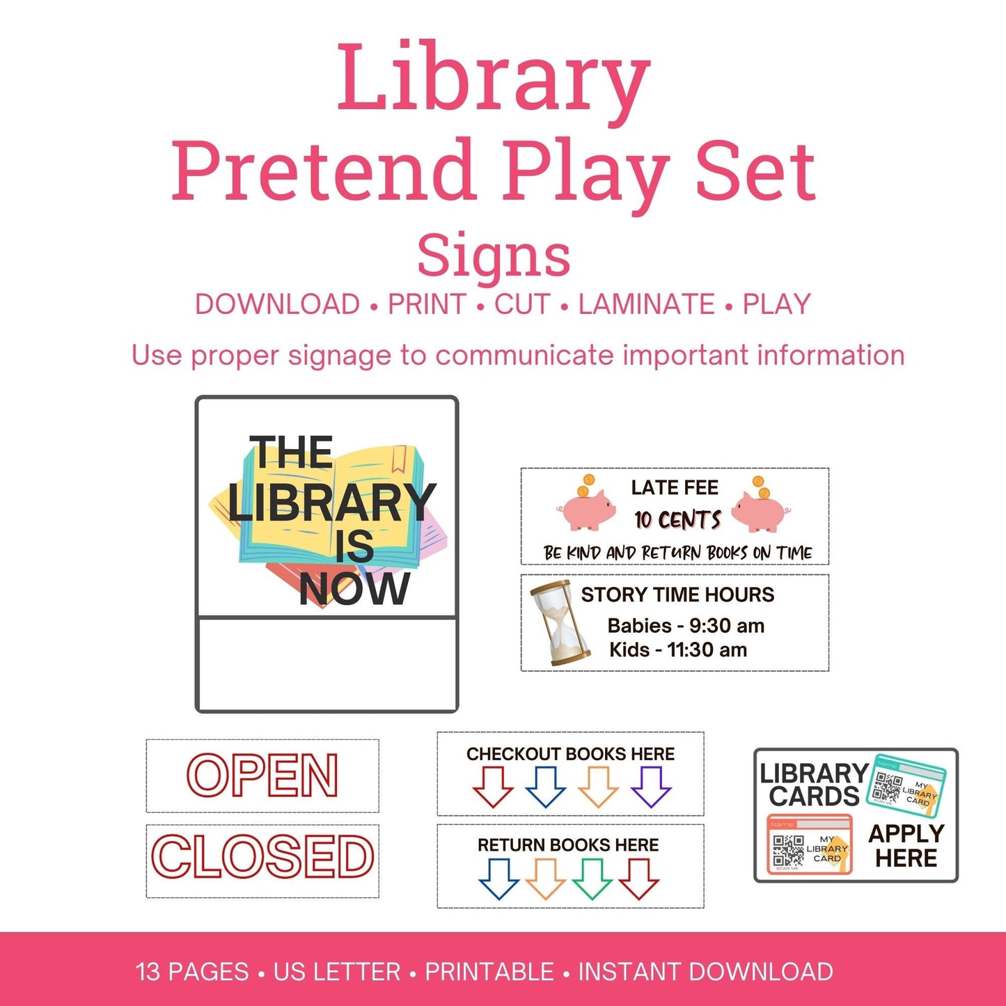 Printable Library Dramatic play kit for kids