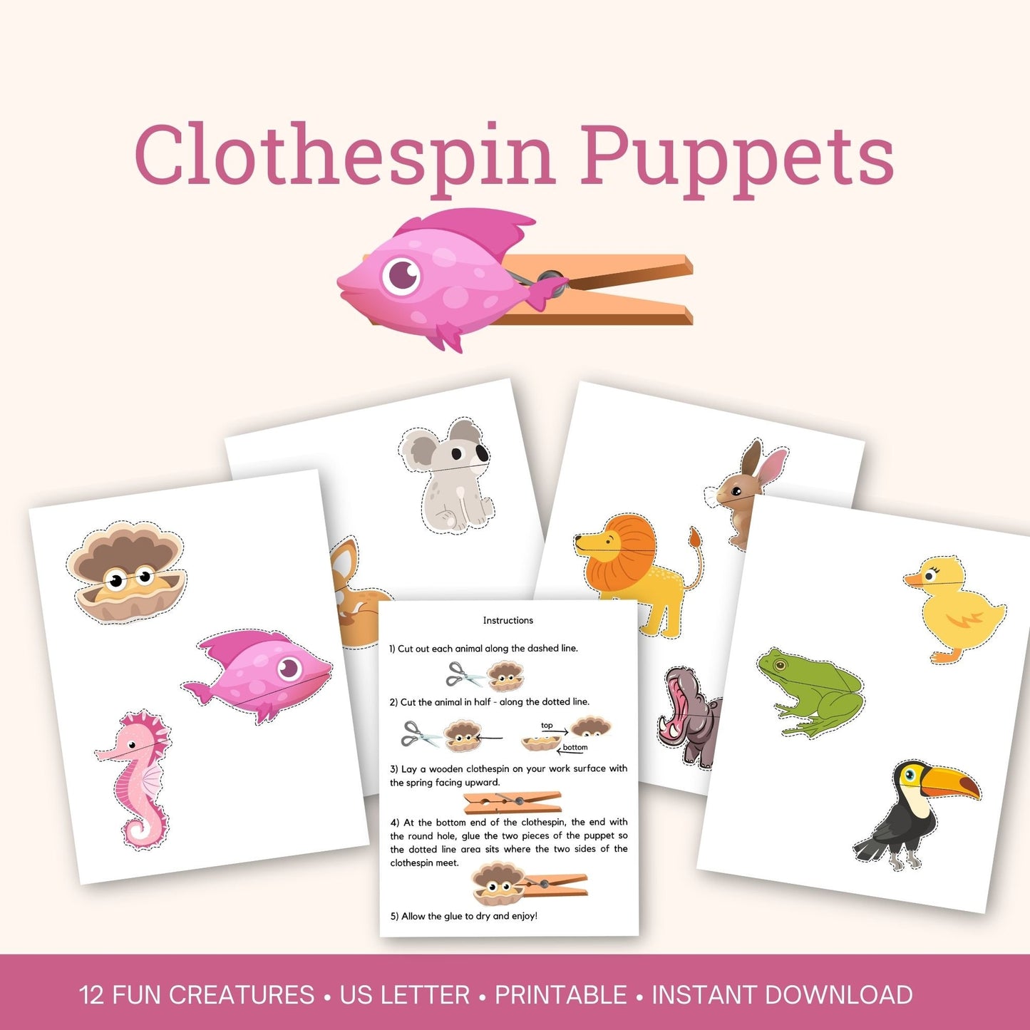Printable Clothespin Puppets craft for kids